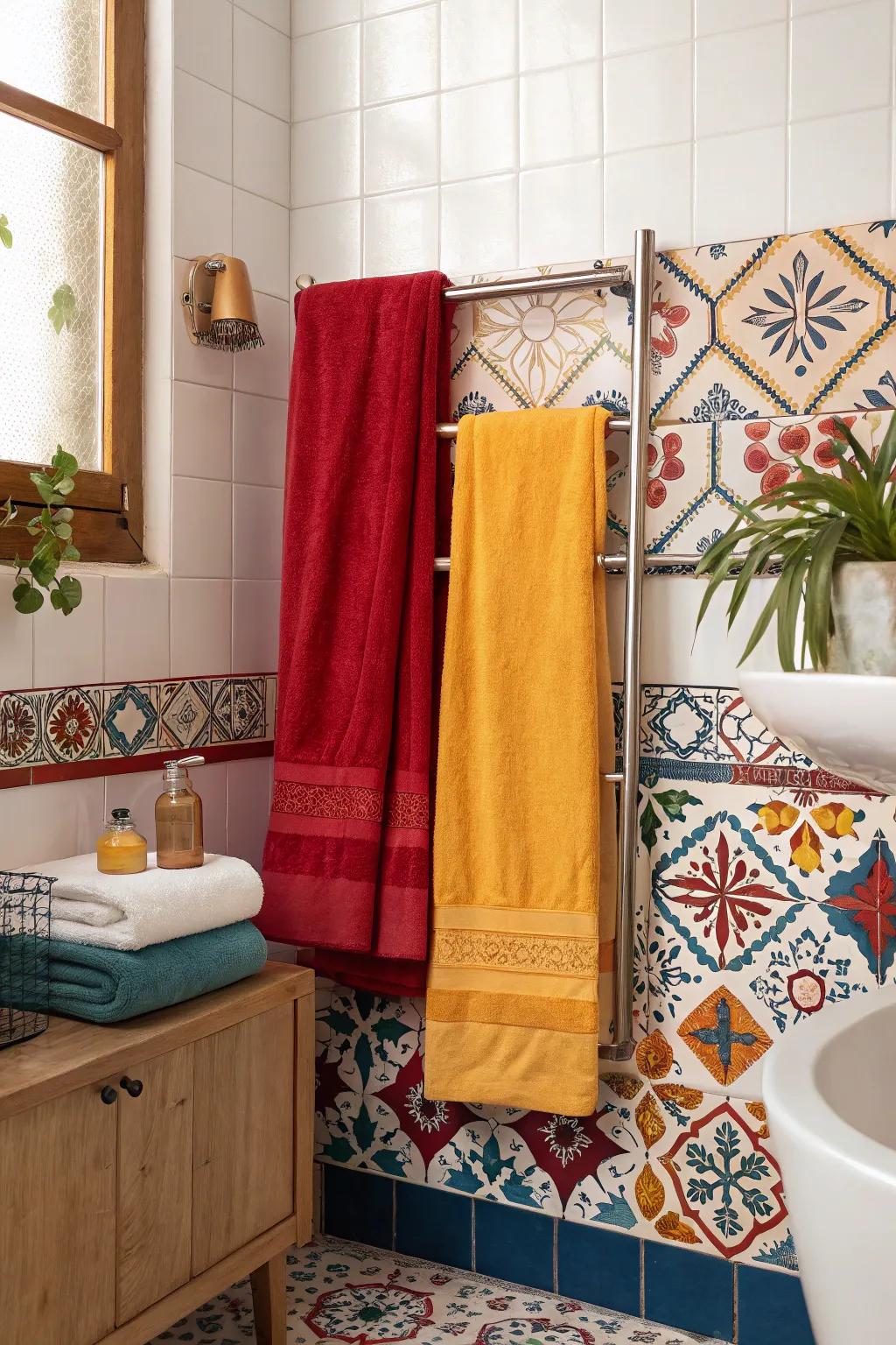 Loud colors add lively contrast to your bathroom.