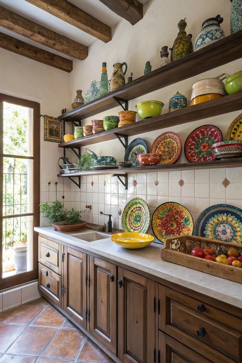 Spanish pottery includes shade and social richness to the cooking area.
