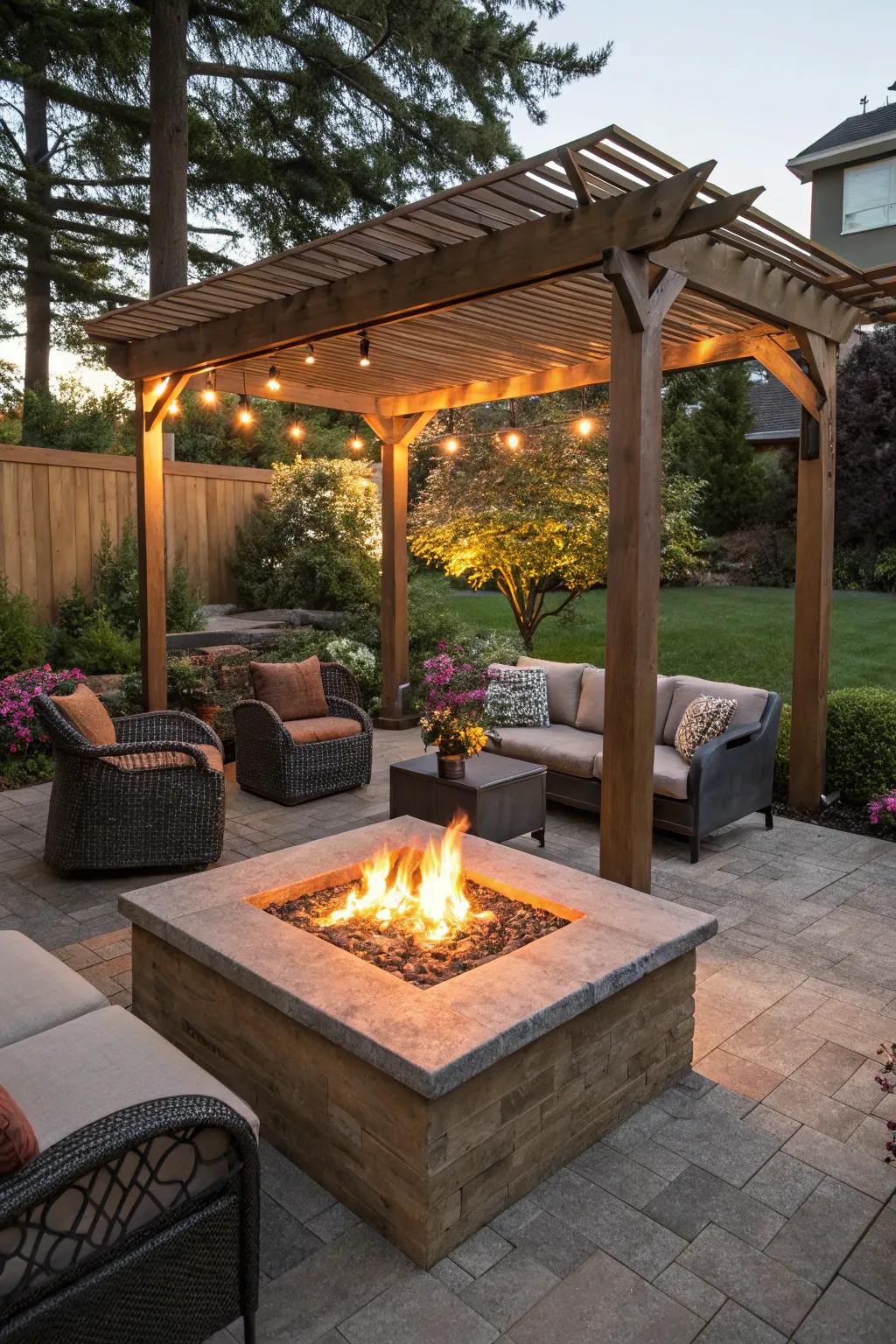 Pergolas add shade and charm to fire pits.