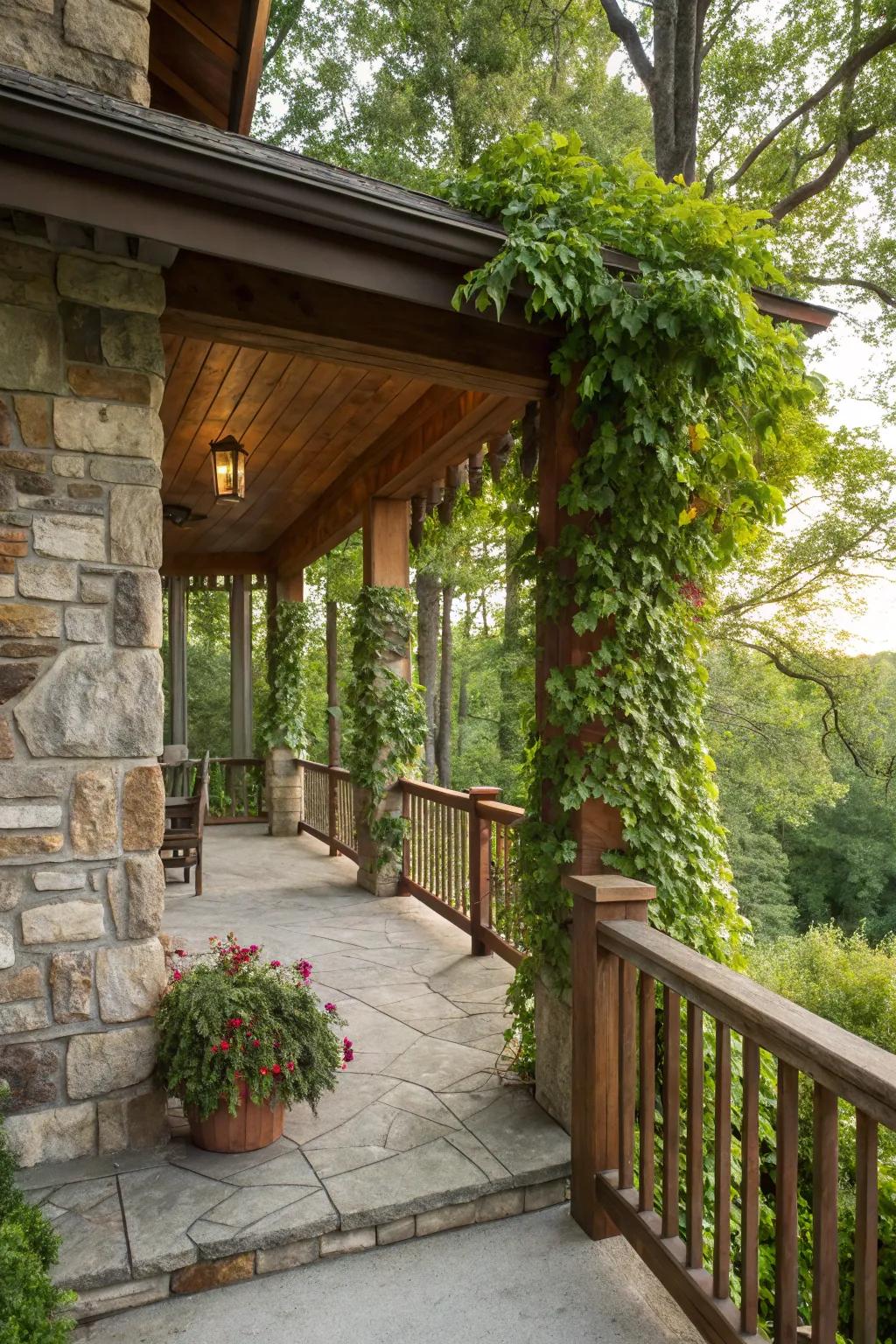 Rock and wood fusion creates a harmonious blend.