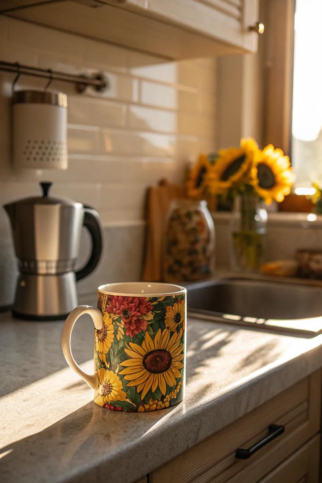 Start your day with a sunny sunflower mug.