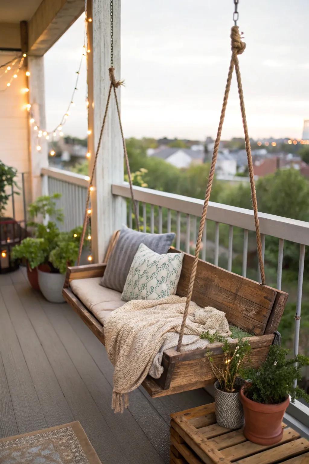 A timber platform swing adds rustic elegance to your home decor.