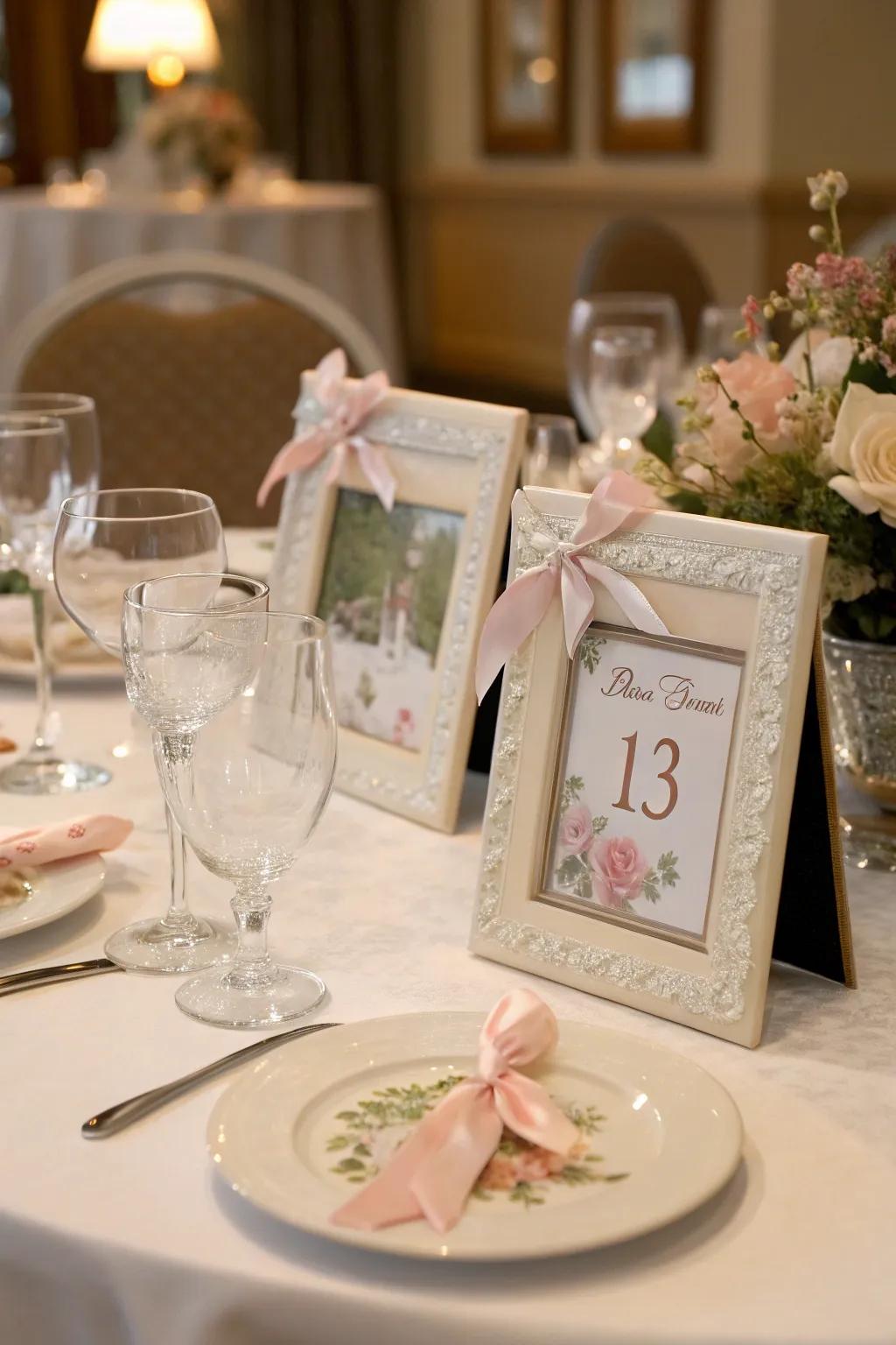 Tailored photo casings add a sentimental element to your tables.