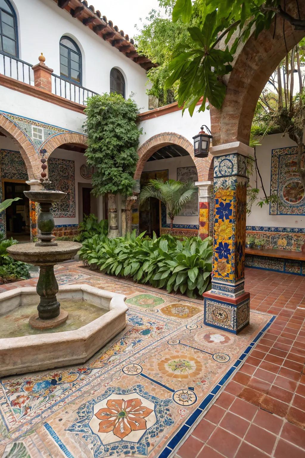 Create a vibrant escape with an Andalusian-tiled courtyard.