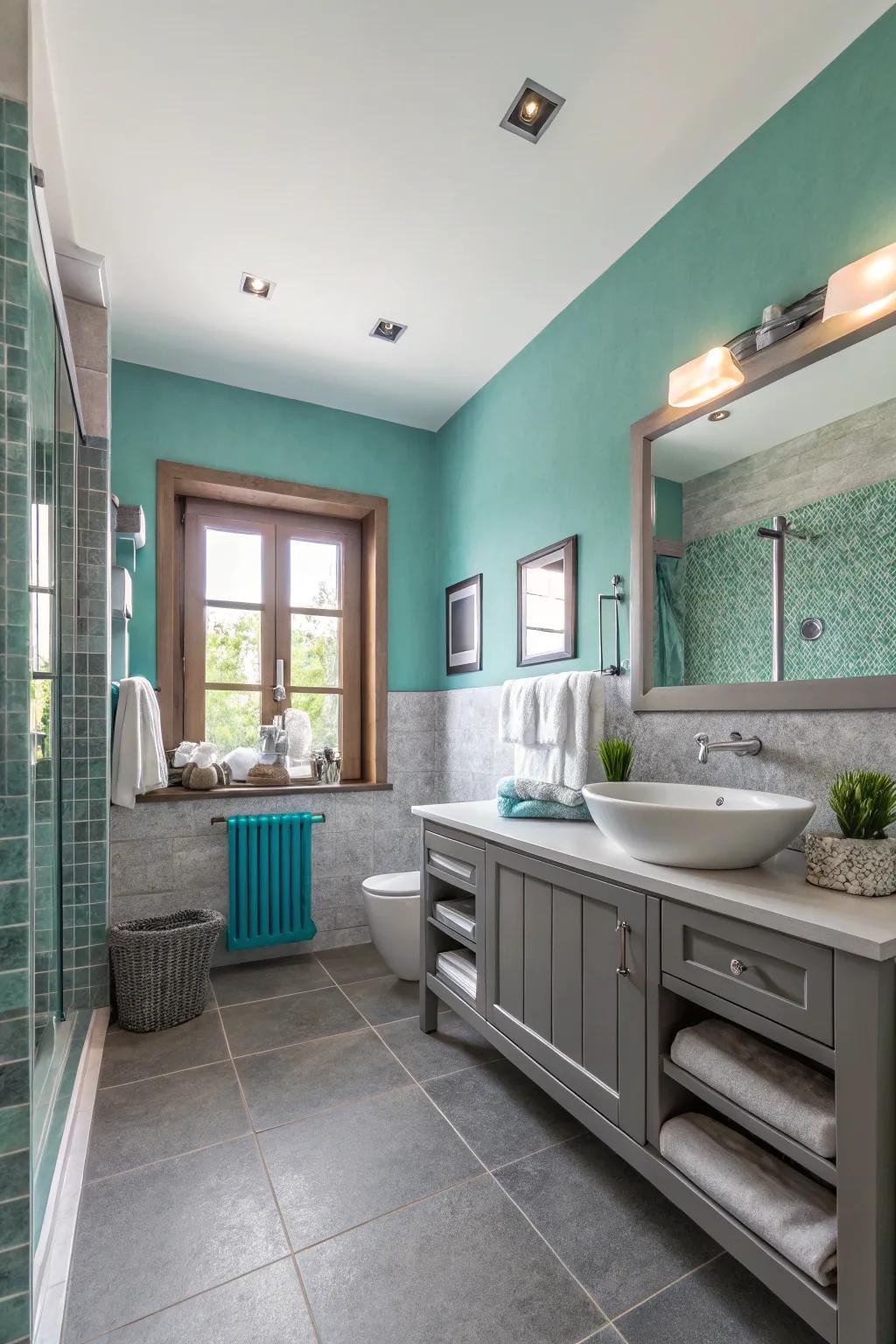 Achieve refined elegance using teal and grey.