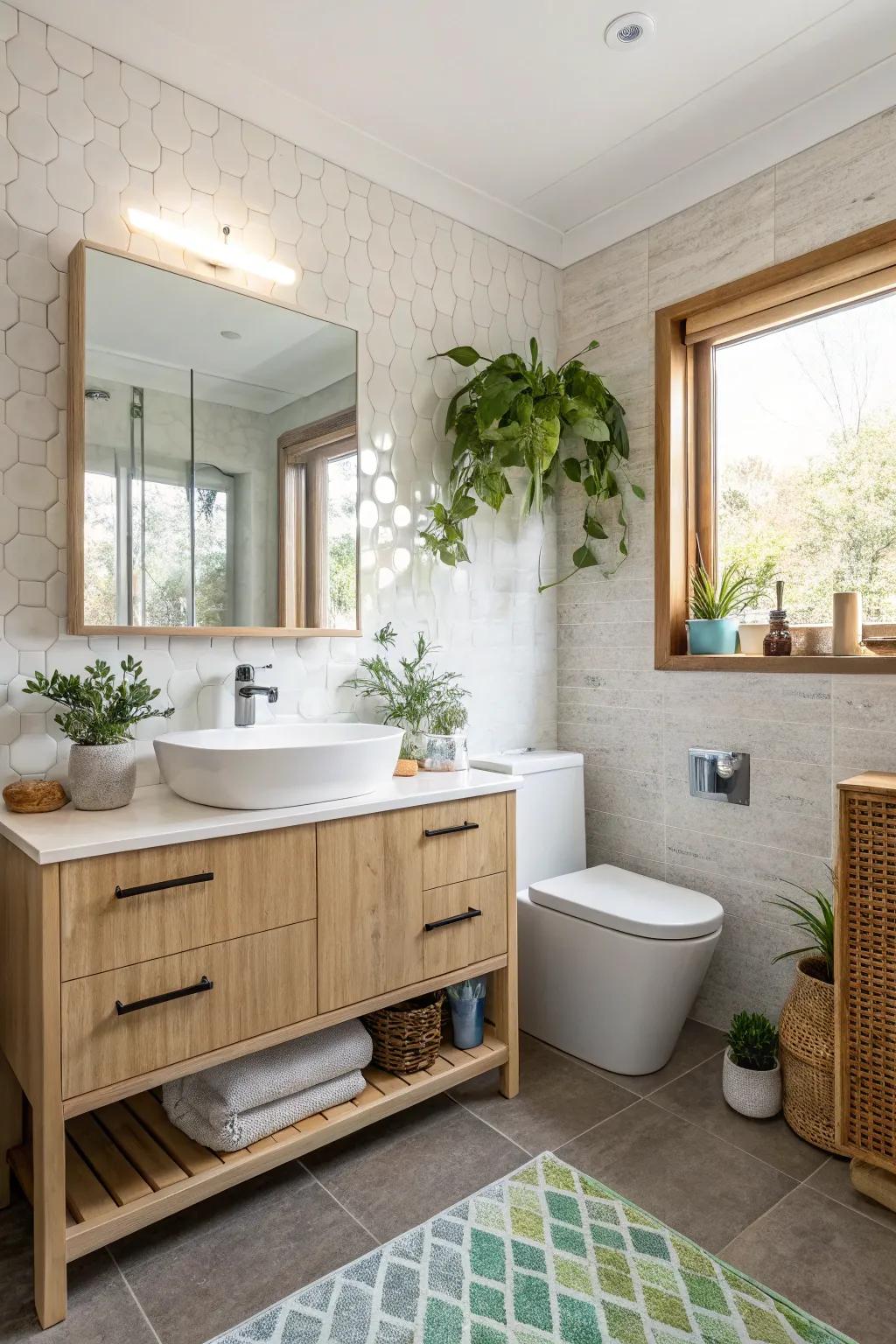 Eco-friendly materials create a sustainable and stylish bathroom.