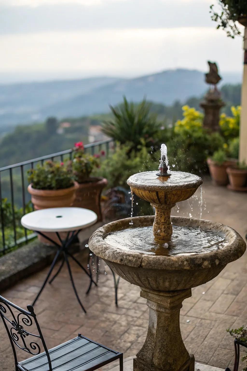 Water elements append a serene and soothing aspect to terraces.