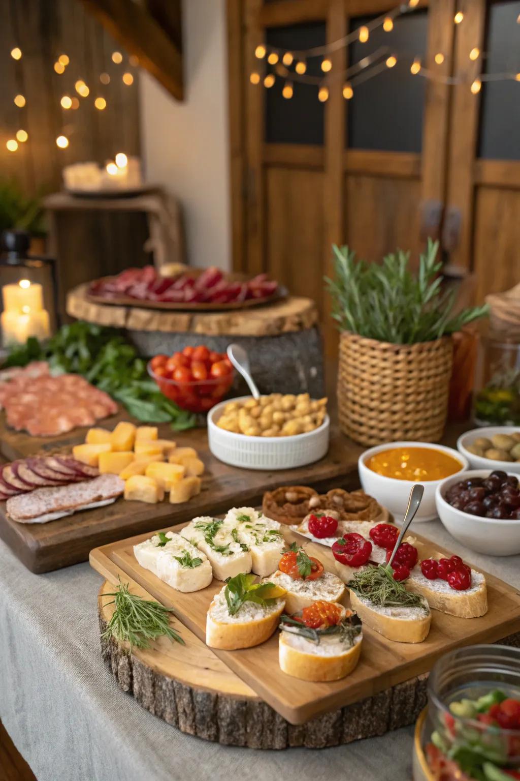 A DIY crostini bar promoting interaction and bespoke gourmet enjoyment.