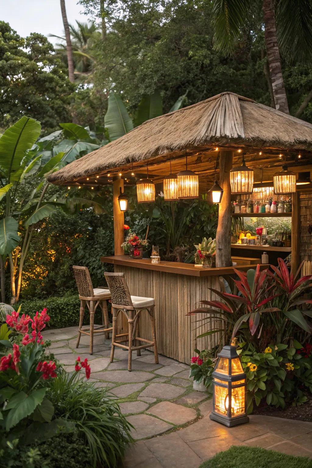 Interlaced liana roofs append a sophisticated, textured allure.