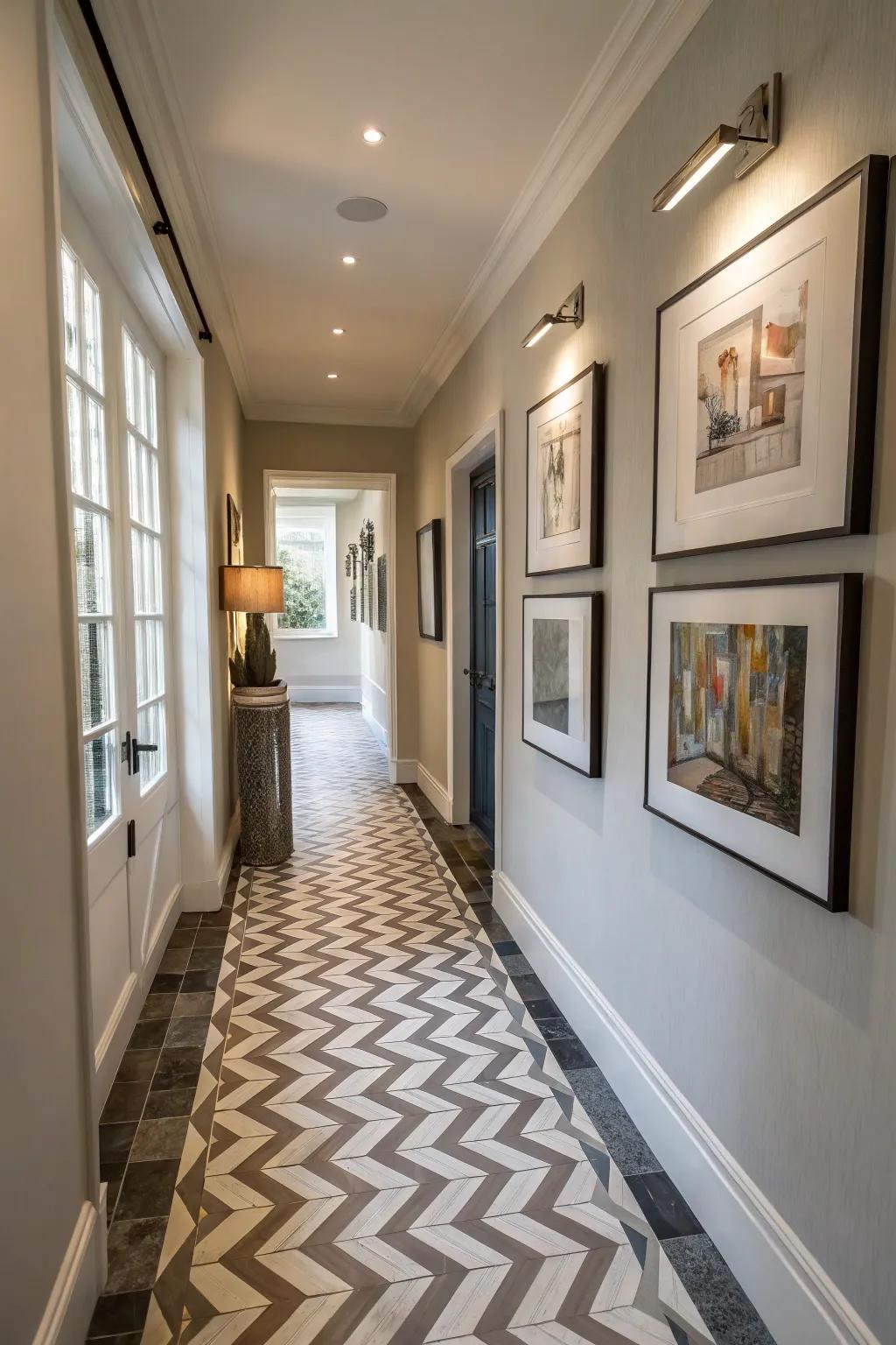 Zigzag panels craft dynamic flow and motion in this corridor.