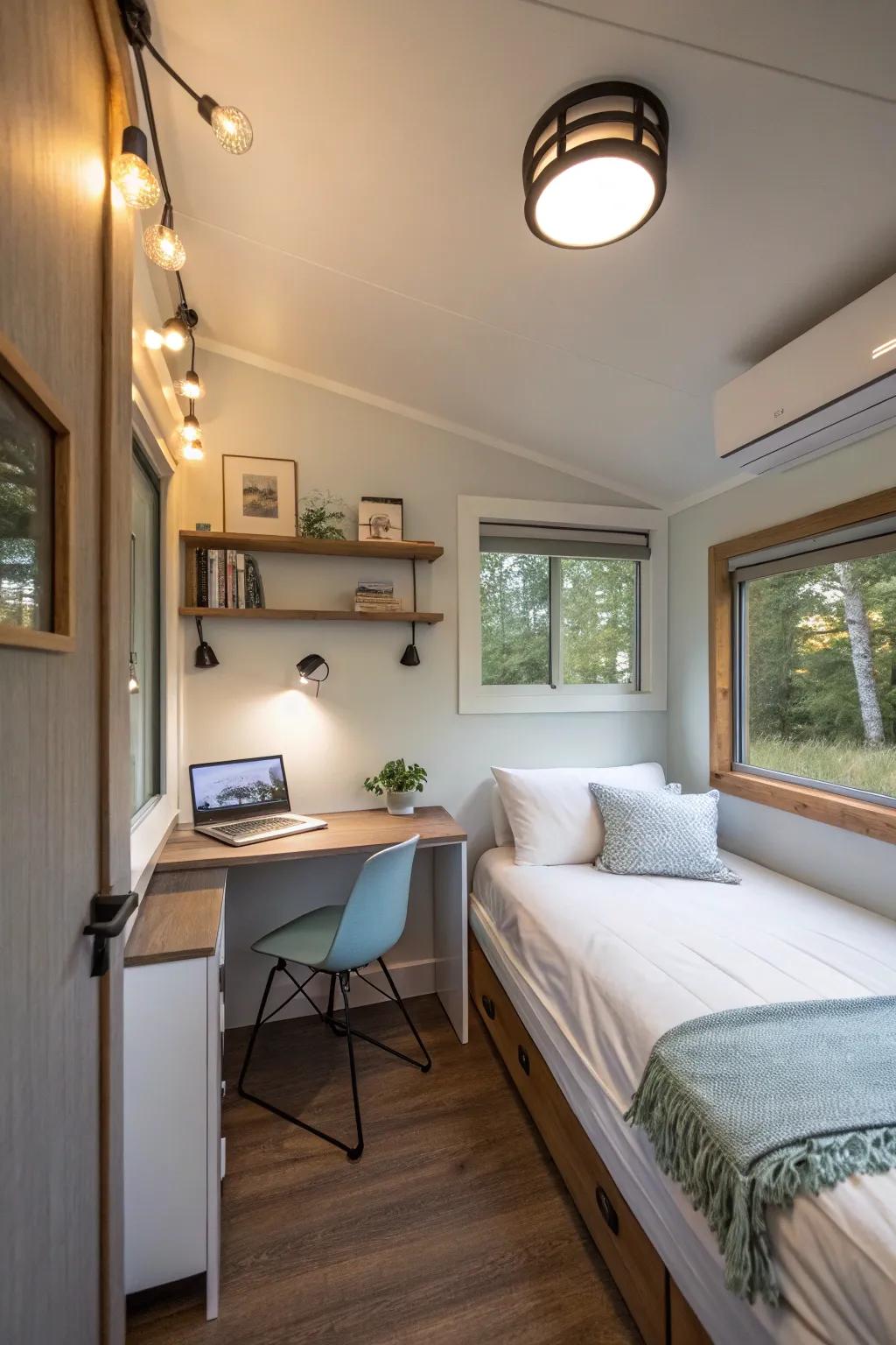Wall lights adding a modern touch while saving space.
