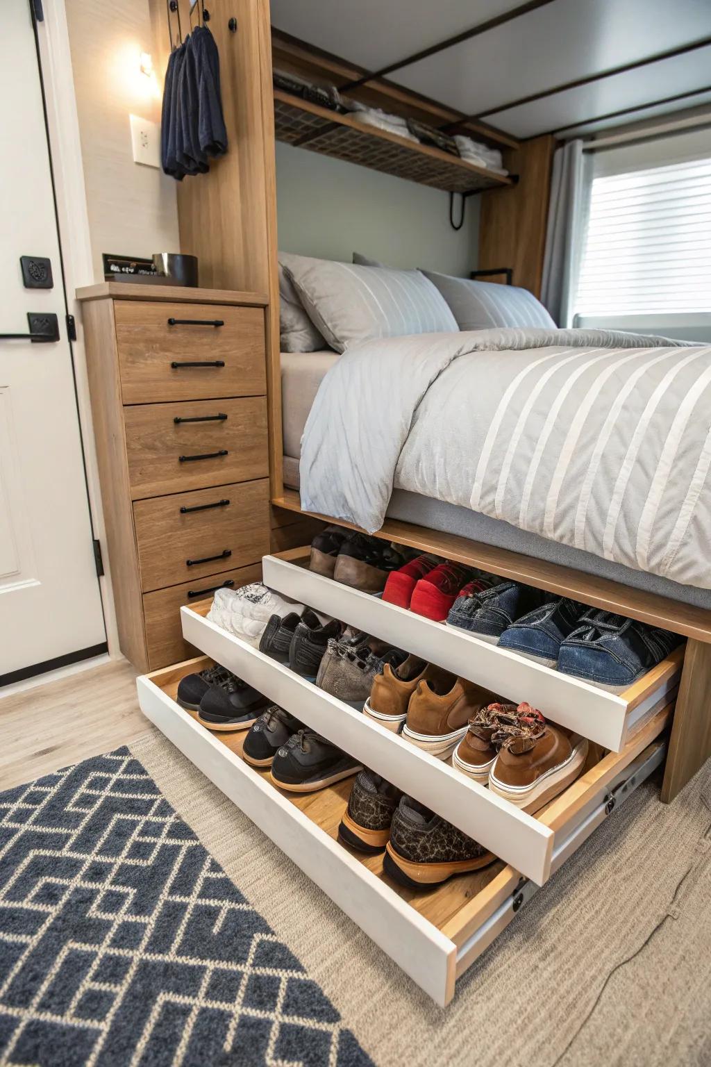 Footwear stored with style and ease.