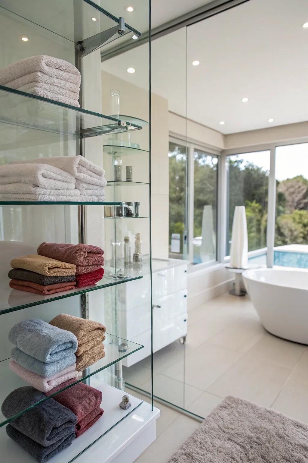 Vitrine shelves deliver an airy storage resolution.