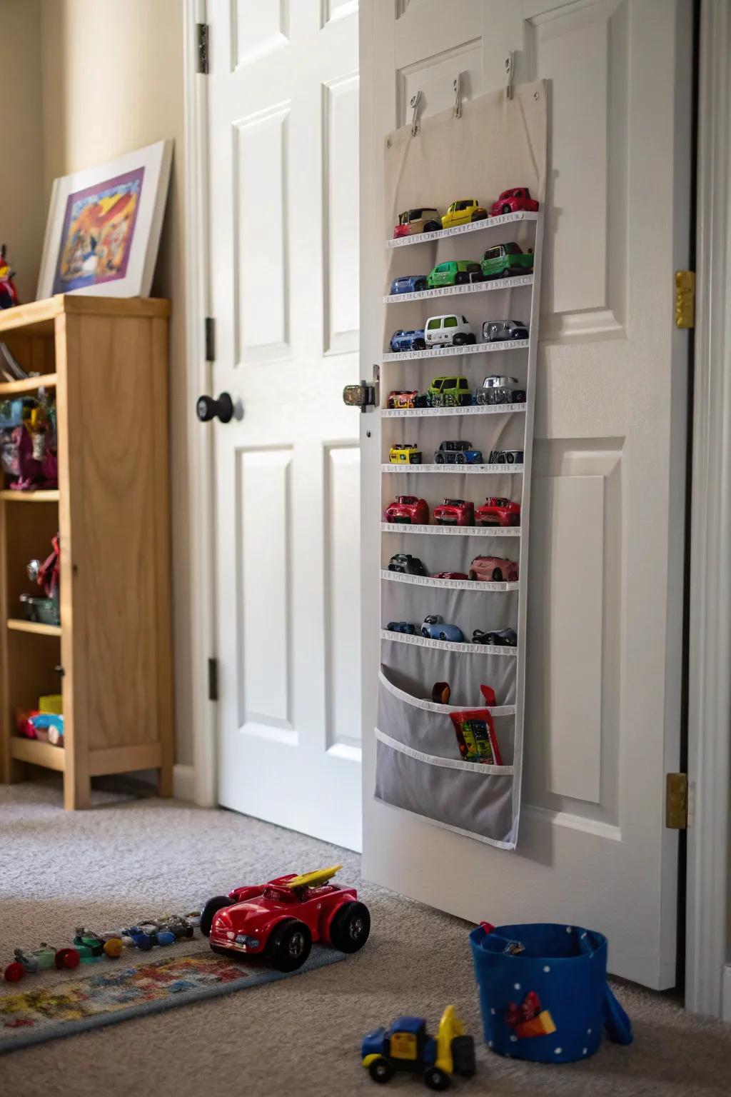 Suspended organizers sustain minor toys structured and accessible.