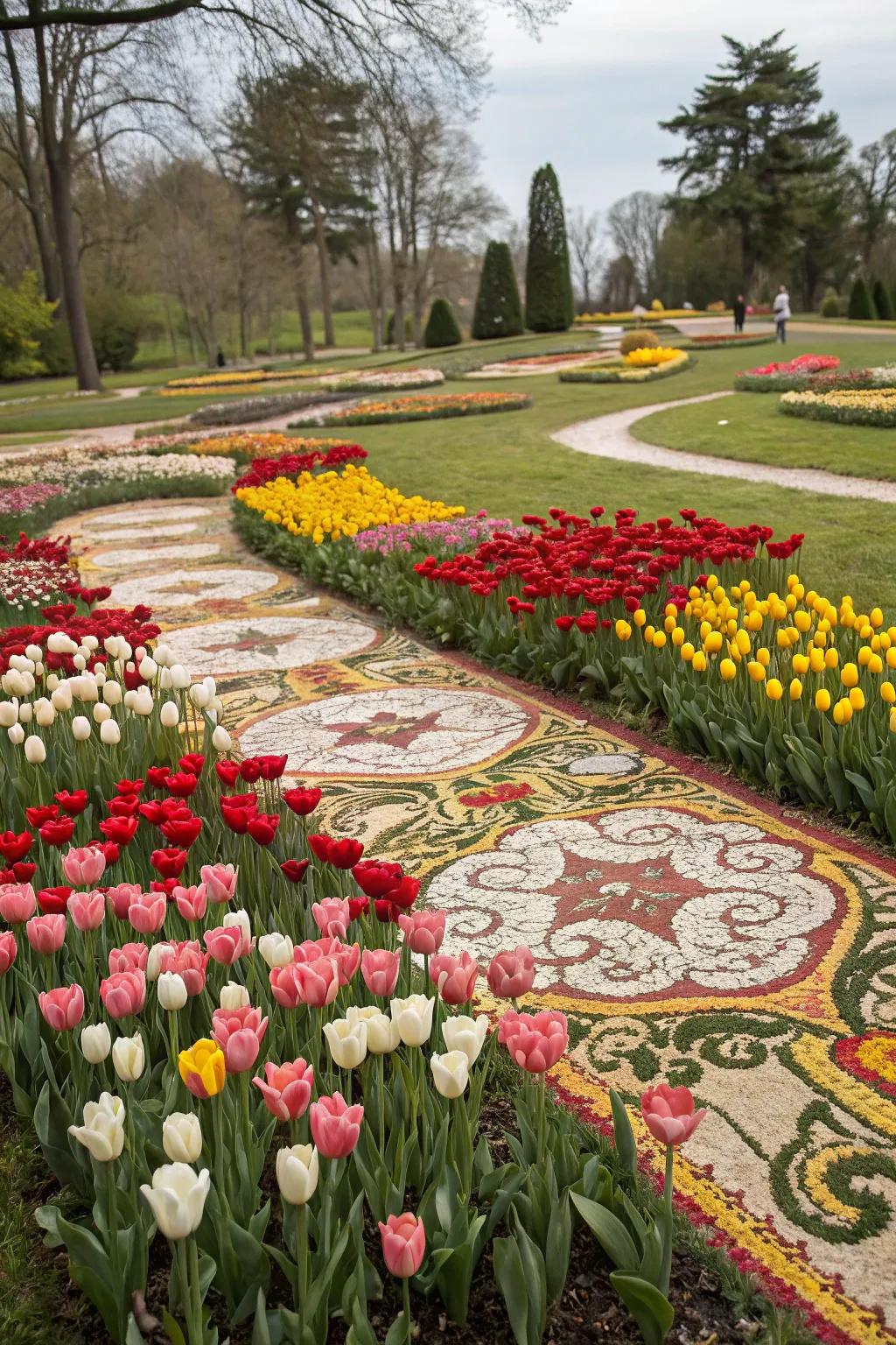 Living Art: Mosaic created with tulips.