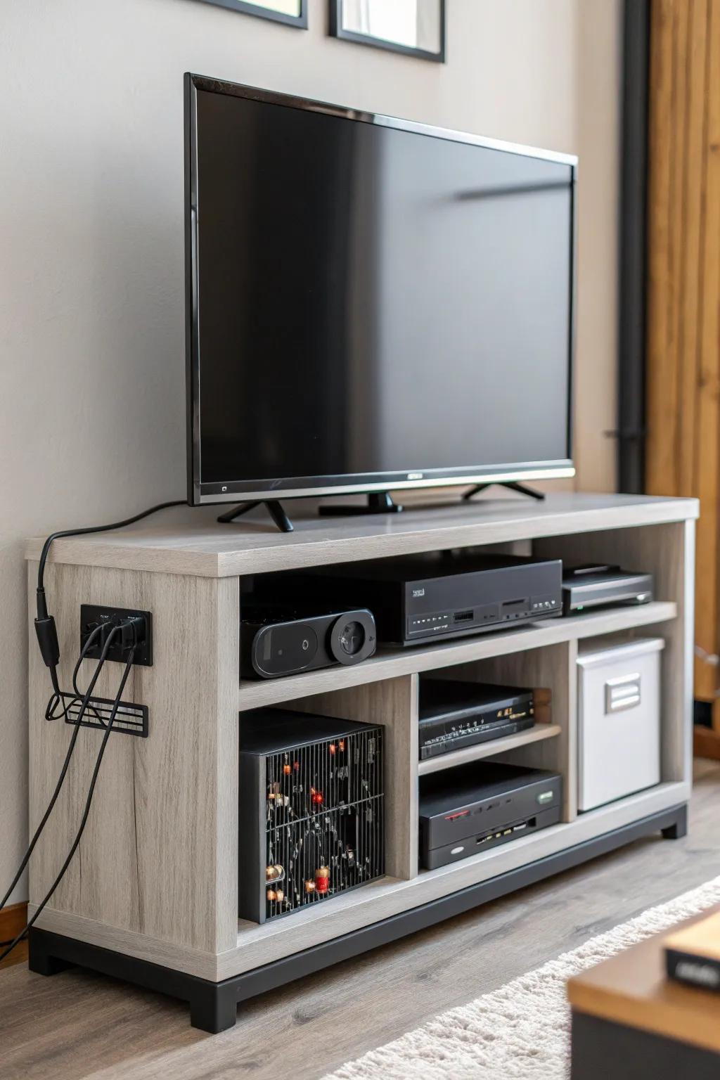 Integrated fixtures streamline your TV space for a neat aesthetic.