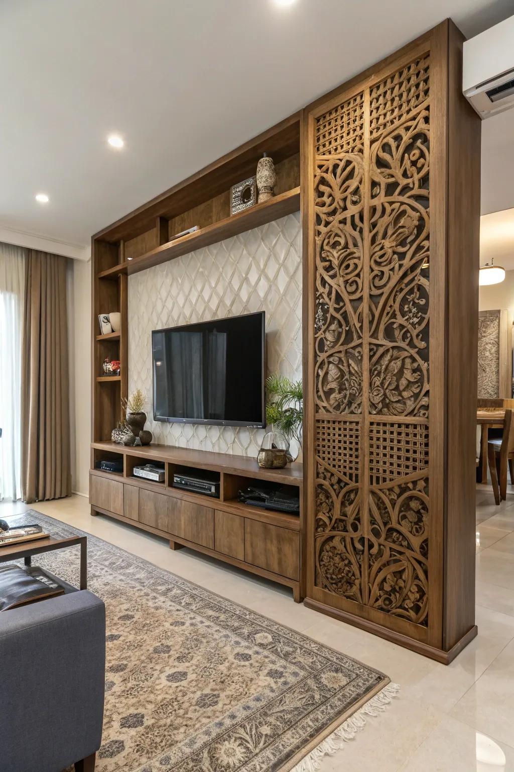 Ingenious concealment maintains the TV's elegance while hidden.