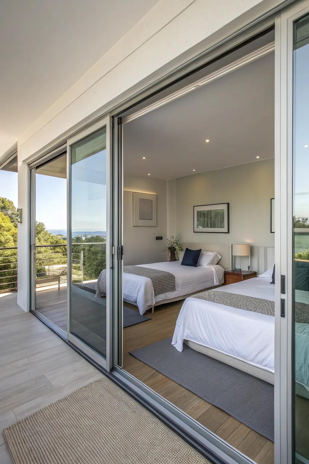 Sliding doors maximize space in the shared bedroom.