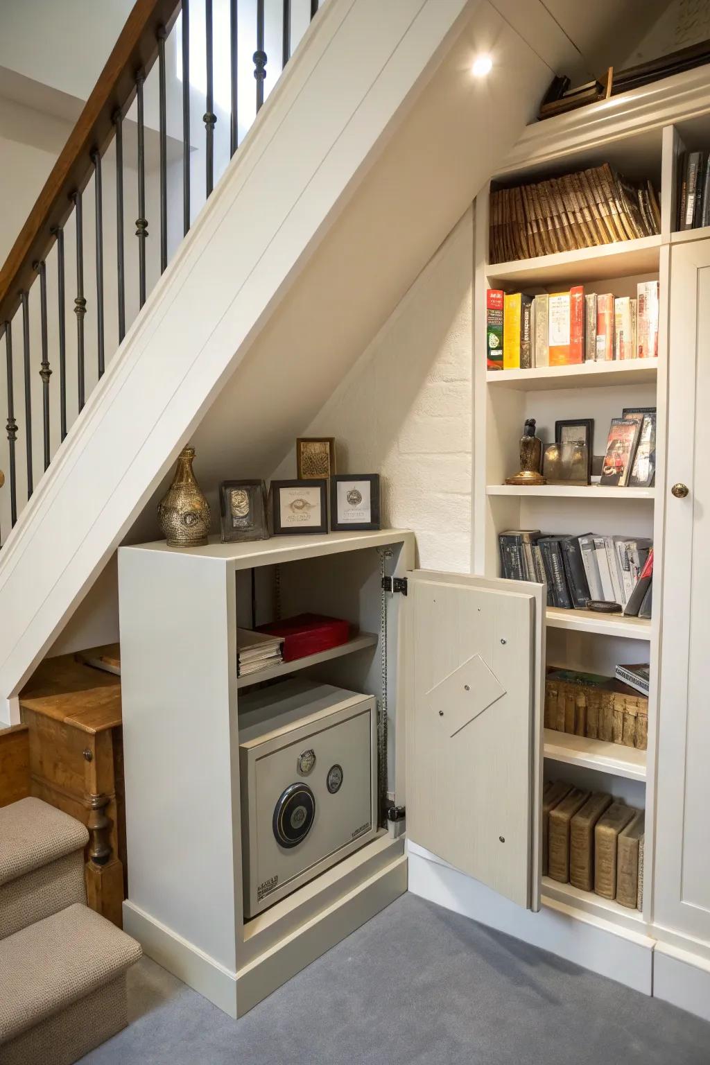 A discreet safe place for valuables beneath the staircase.