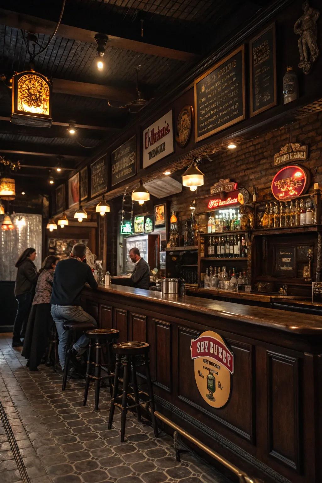A themed area infuses character and cohesion into the bar.
