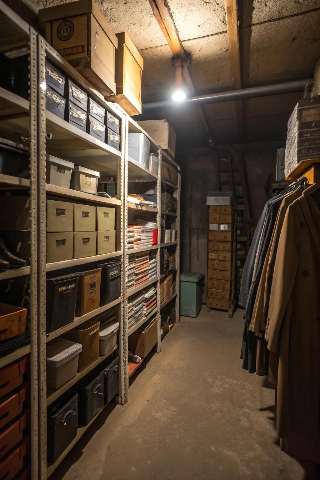 Vertical storage maximizes available space.