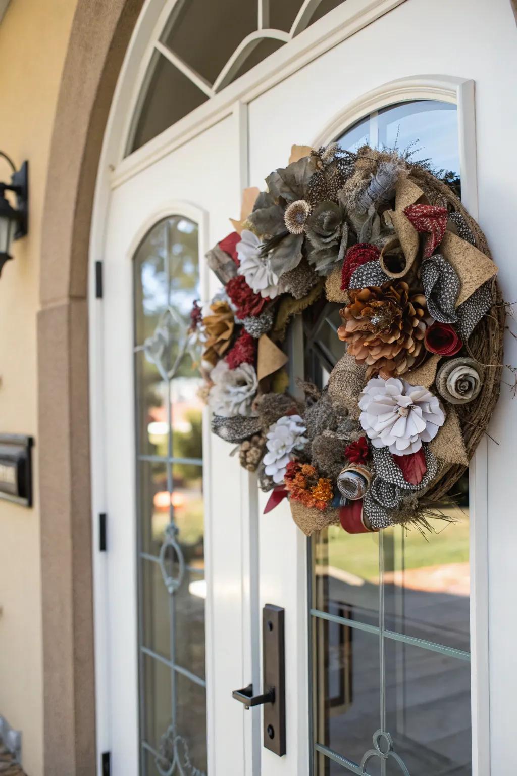 Varied textures create an elegant door display.