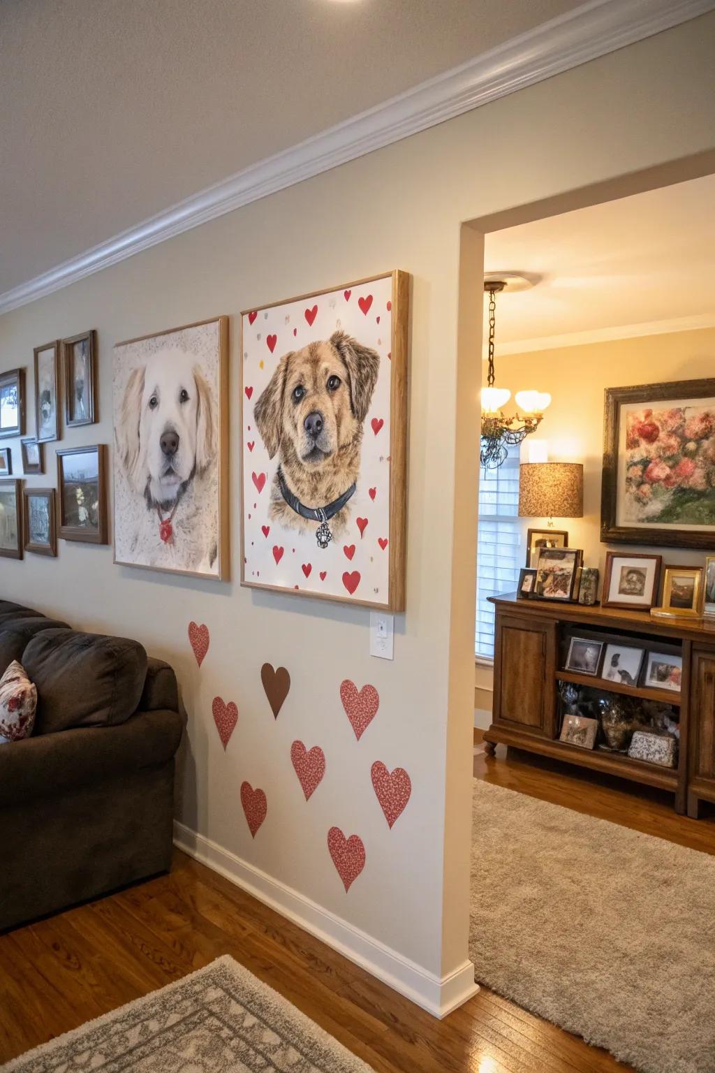 Pet portraits featuring hearts celebrate love for furry friends.