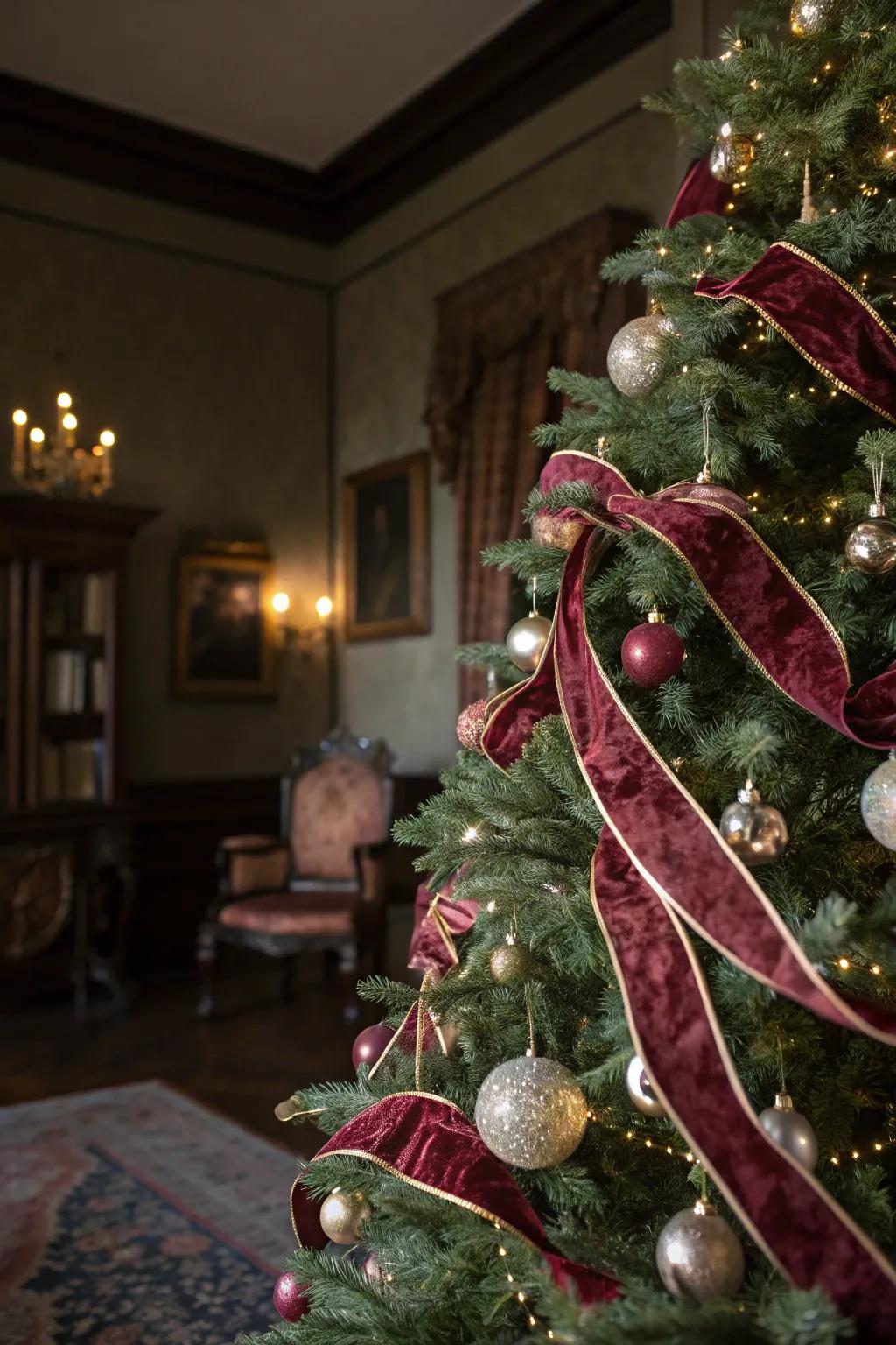 Velvet bands fashion Regency sophistication on this tree.