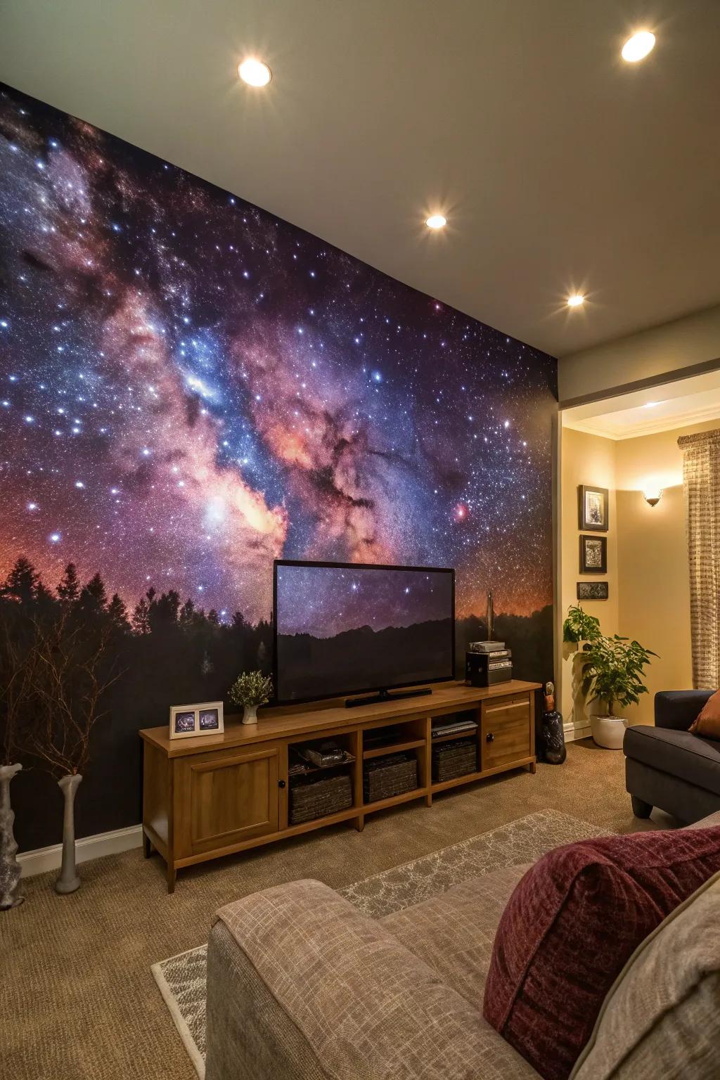 Explore the celestial objects by using a mystical starry mural.