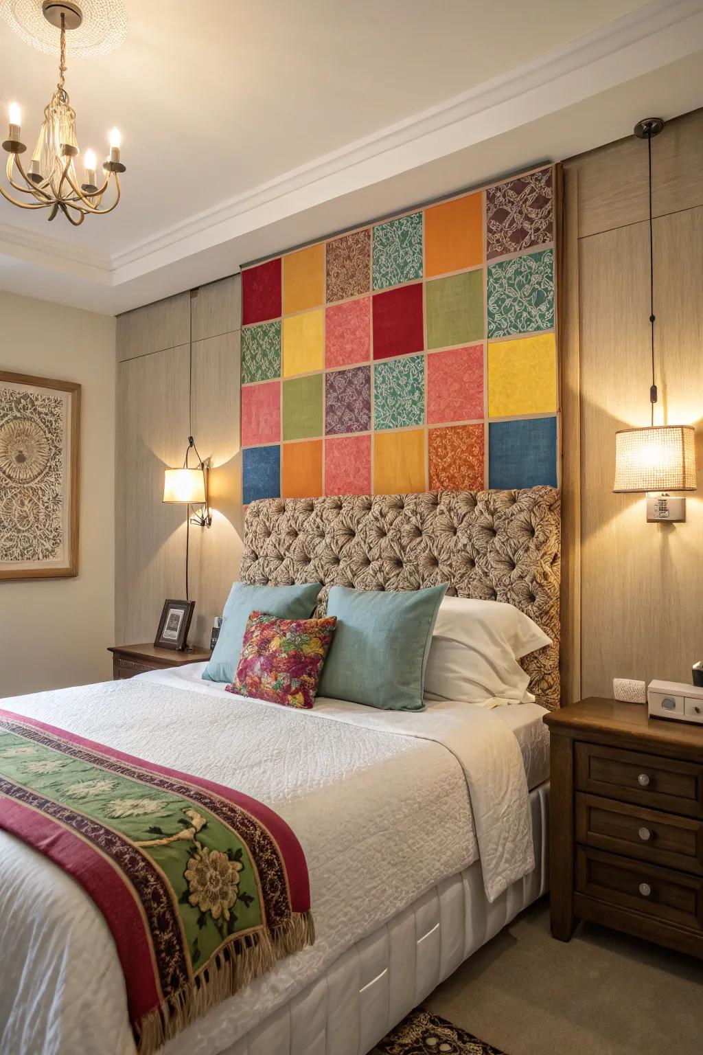 Vibrant panels inject energy and contrast into your bedroom.