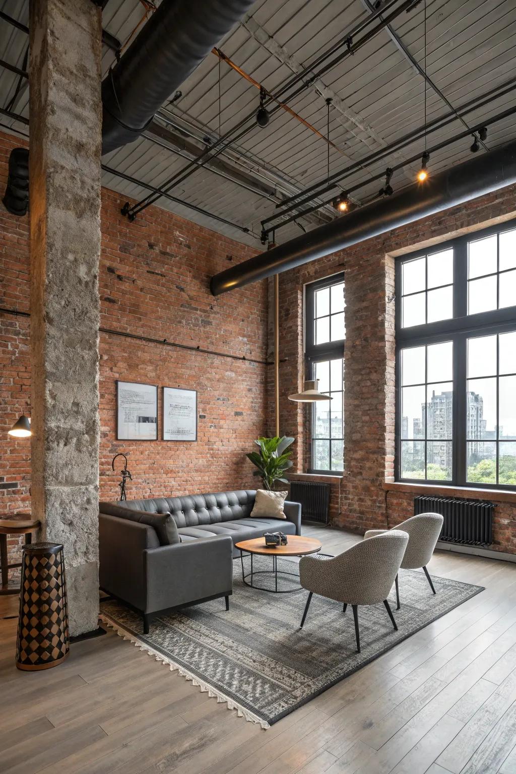 Industrial wallpaper adds a raw and edgy vibe to loft spaces.