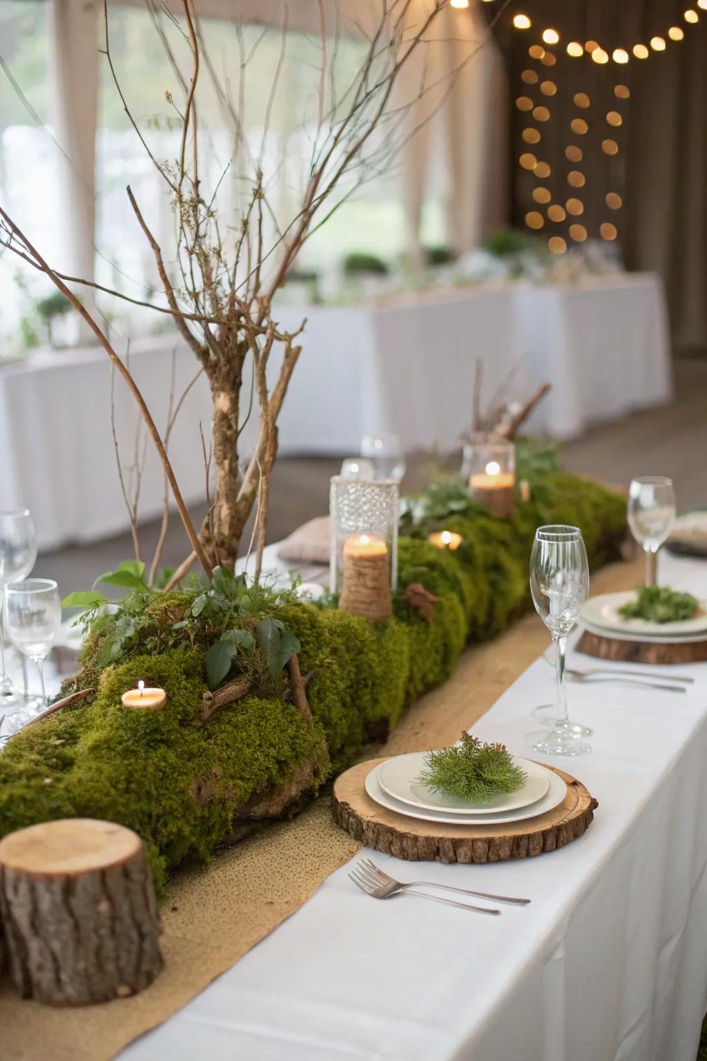 Nature-centric decor delivers an organic sensation to wedding tables.
