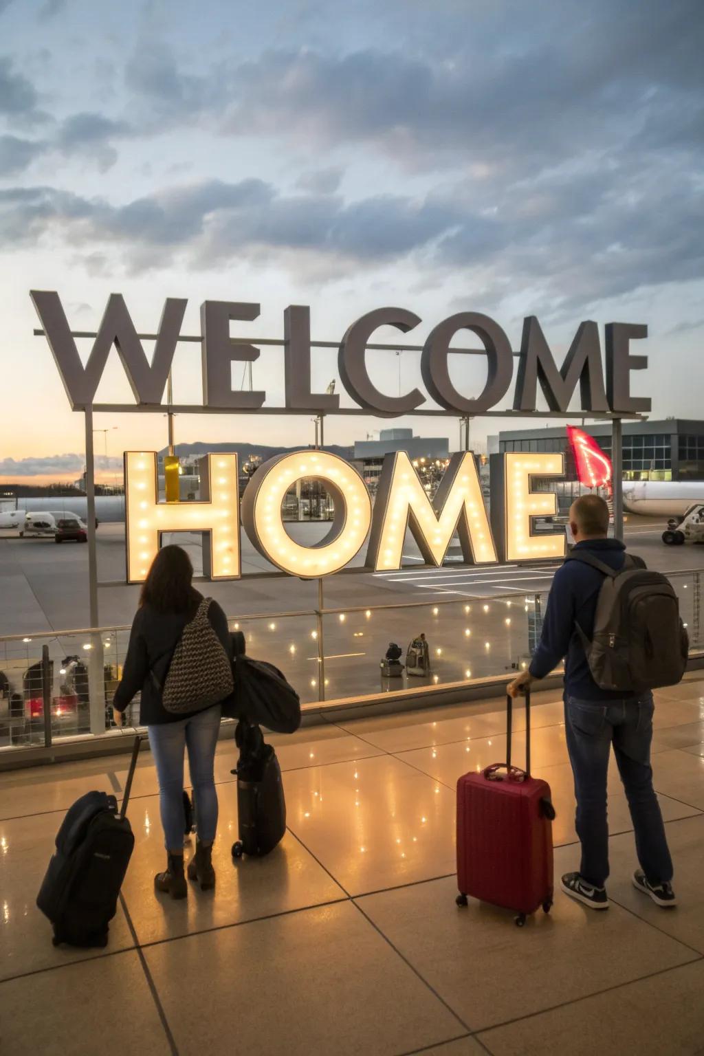 Huge characters make a striking statement in airport greetings.