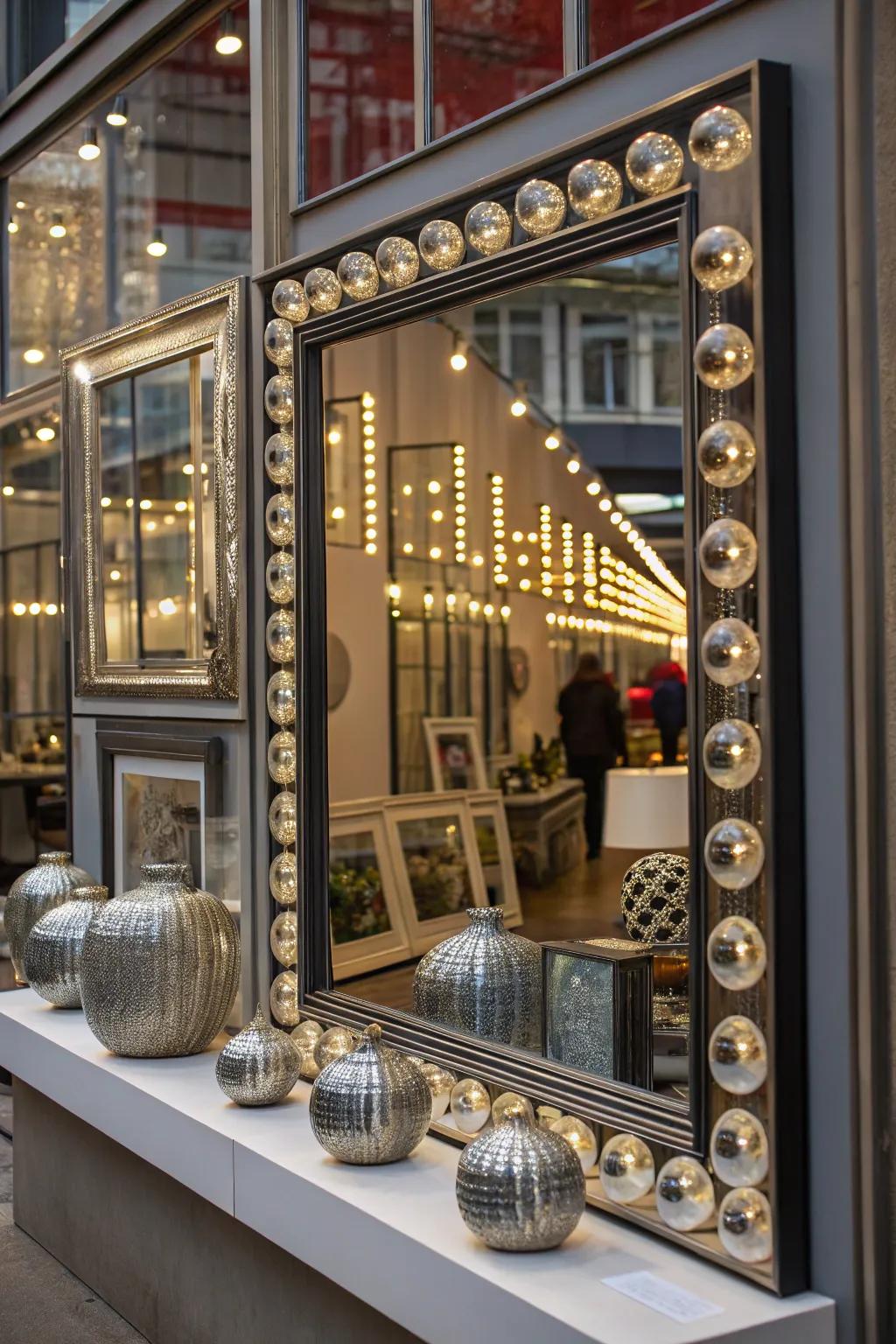 Mirrors design a captivating optical illusion in this window presentation.