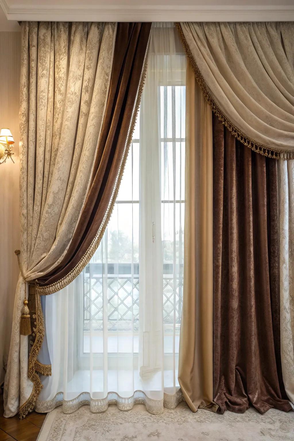Varied textures of velvet and silk affix luxury to this window.