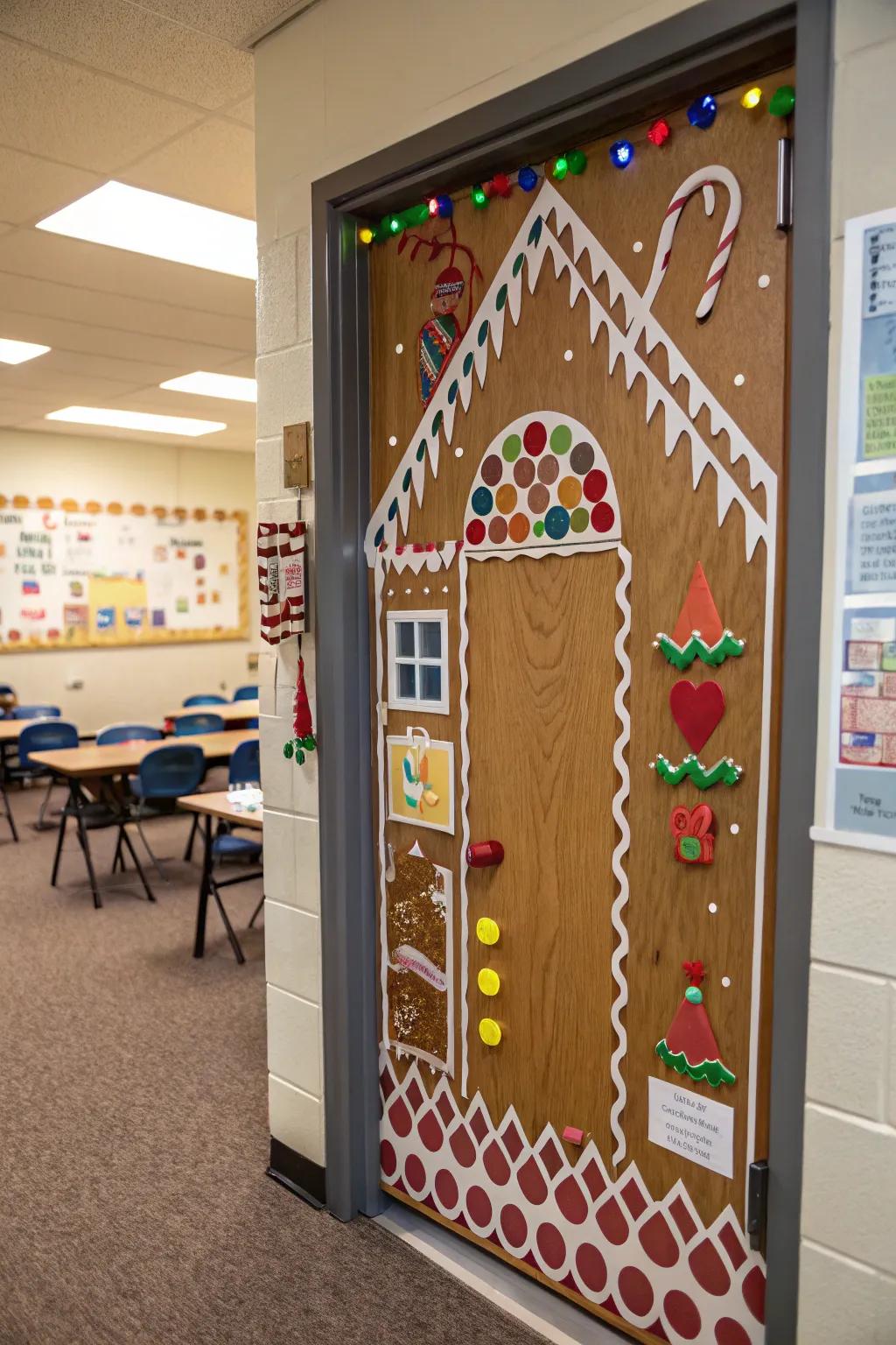 A delightful and festive gingerbread cottage entrance.