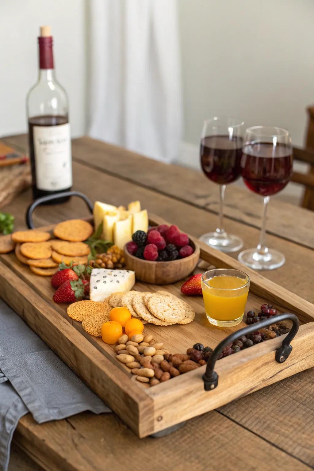 Serve with style using a timber board tray.