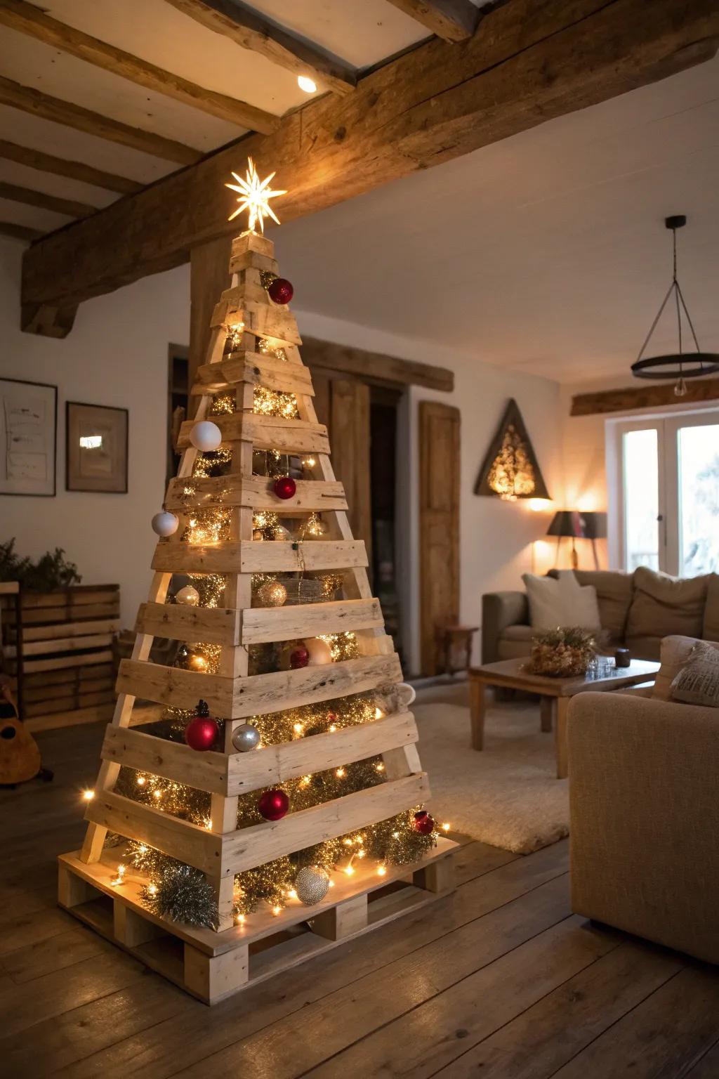 An environmentally friendly tree made from recycled products.