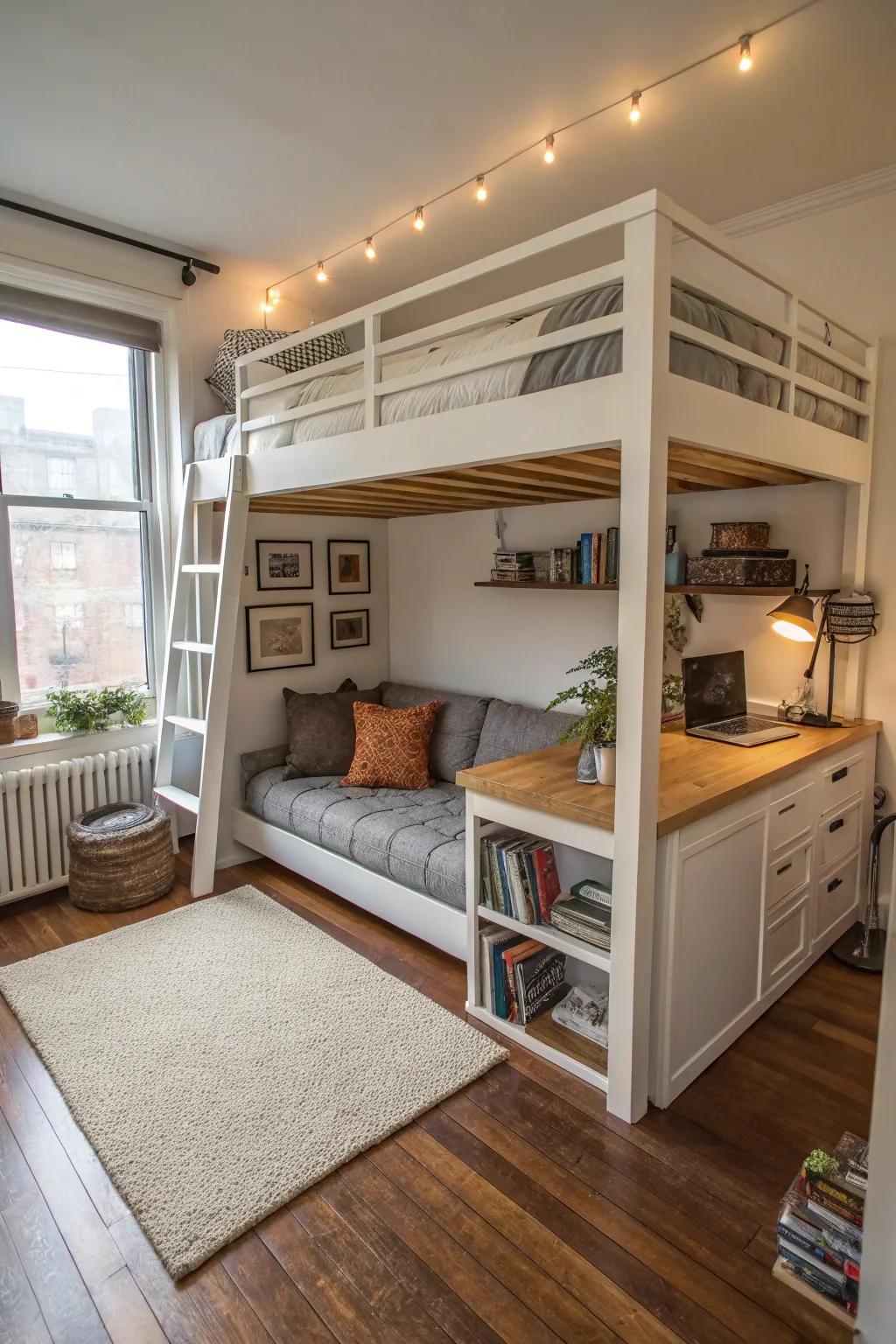 Lofted beds open up a world of possibilities, freeing valuable floor space.