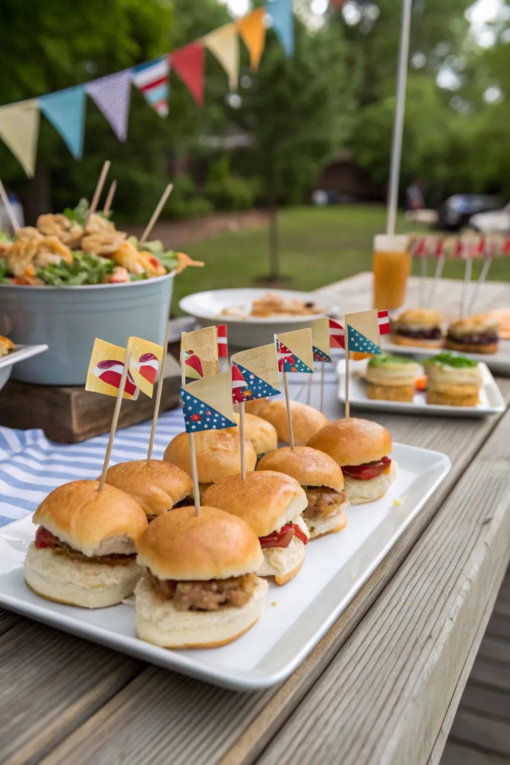 Small flag toothpicks contribute appeal and a celebratory stroke to your picnic meals.