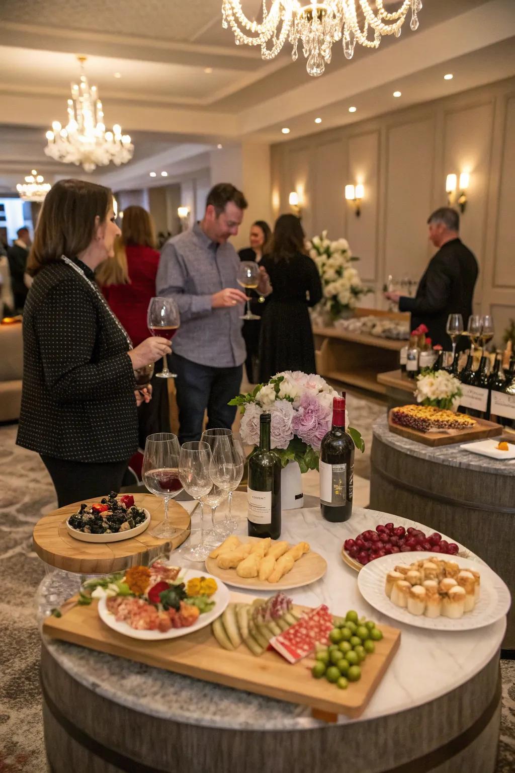 A refined sommelier tasting social arrangement for a sophisticated evening.