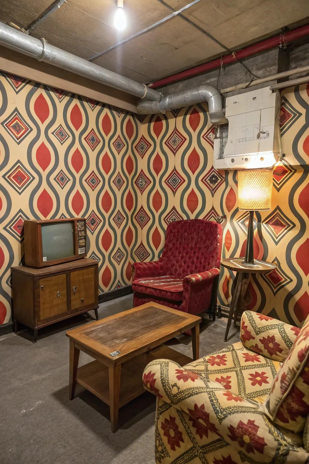 Daring wall covering generates a fashionable affirmation.