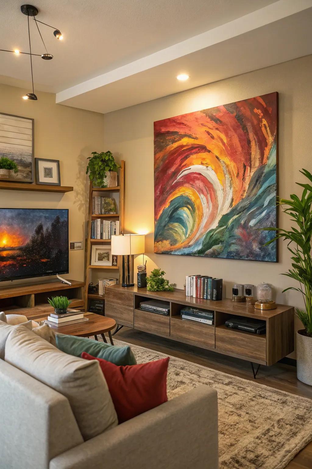 Elevated elements create fascinating depth in this living room.