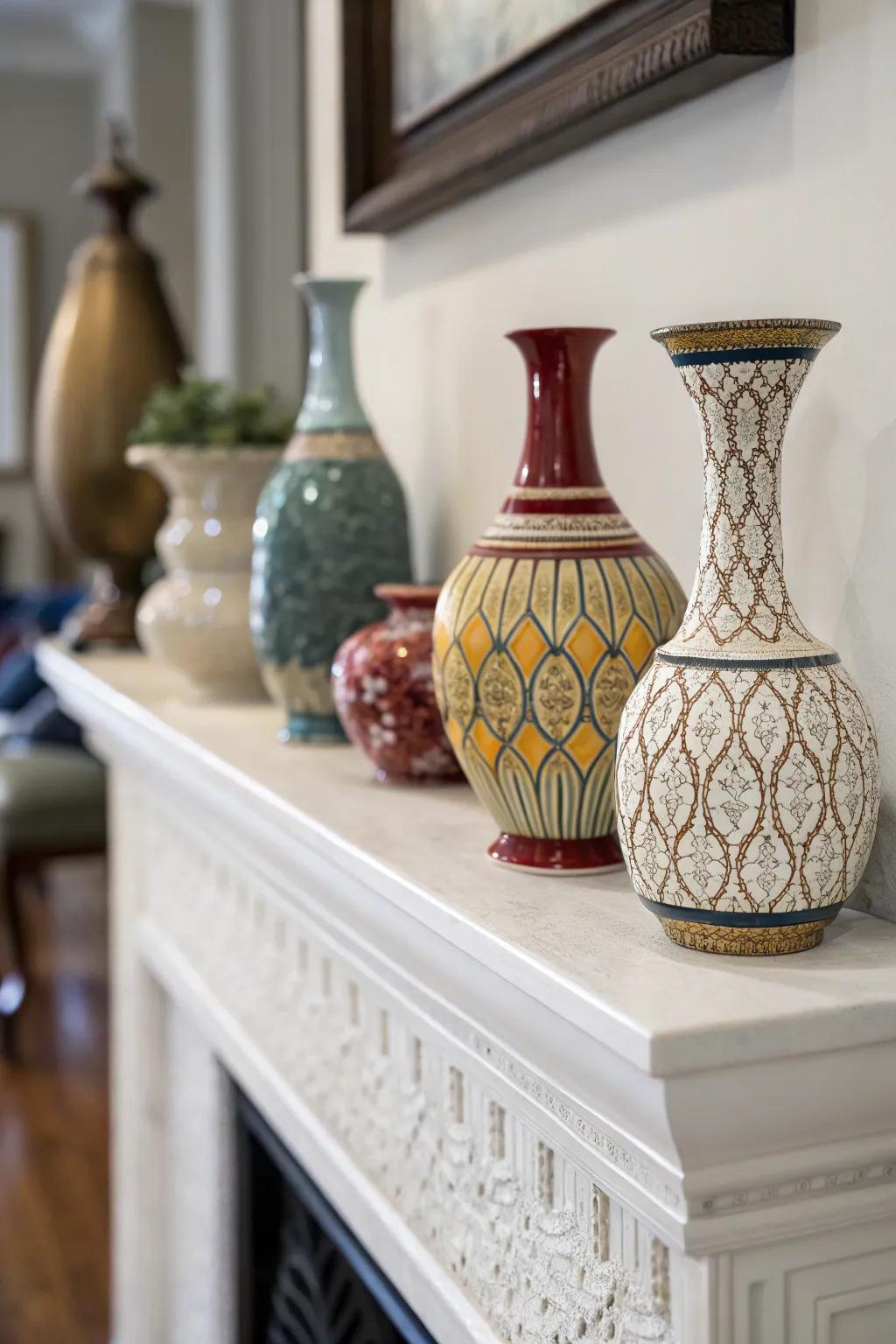 Add elegance with a collection of ornamental vases.