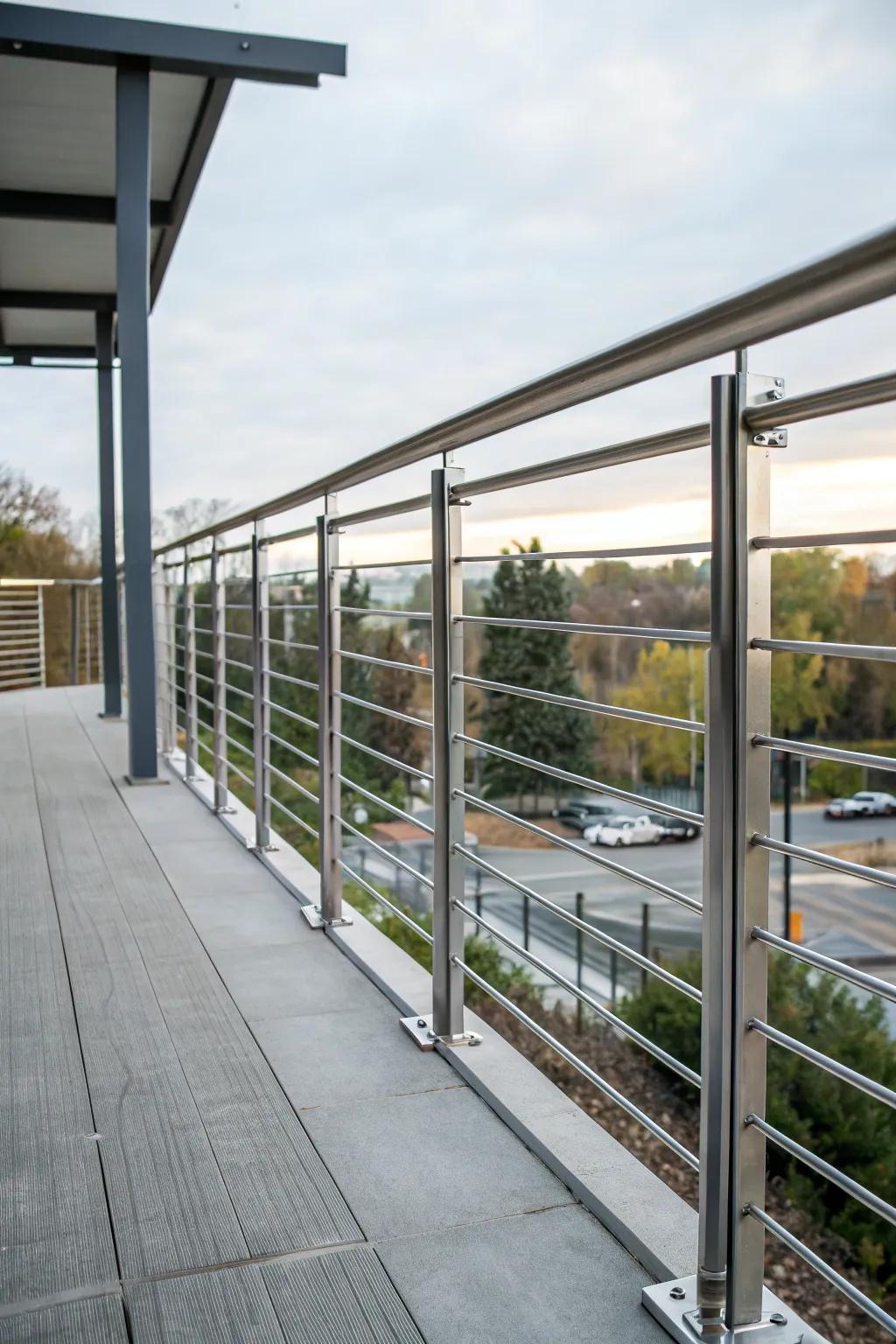 Edgy factory aluminum railings on a modern deck.