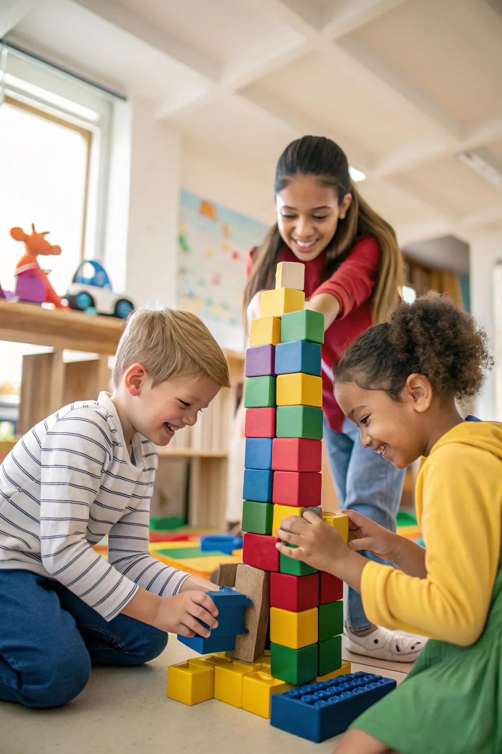 Team dynamics unfolding through collaborative block play.