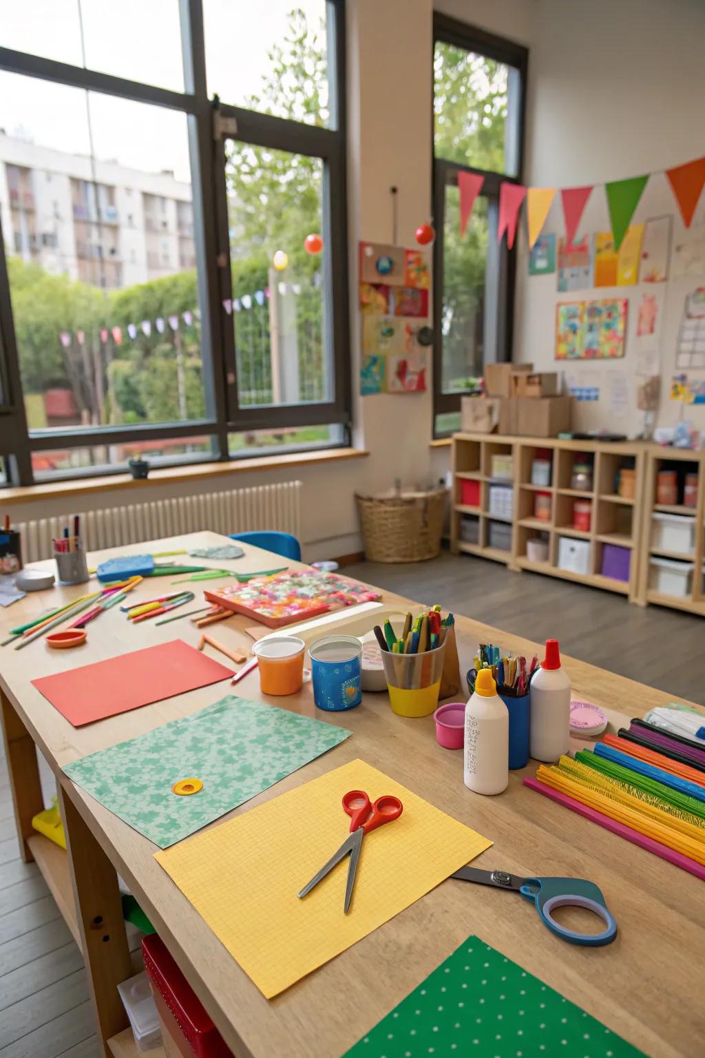 A craft table provides space for playful experimentation.