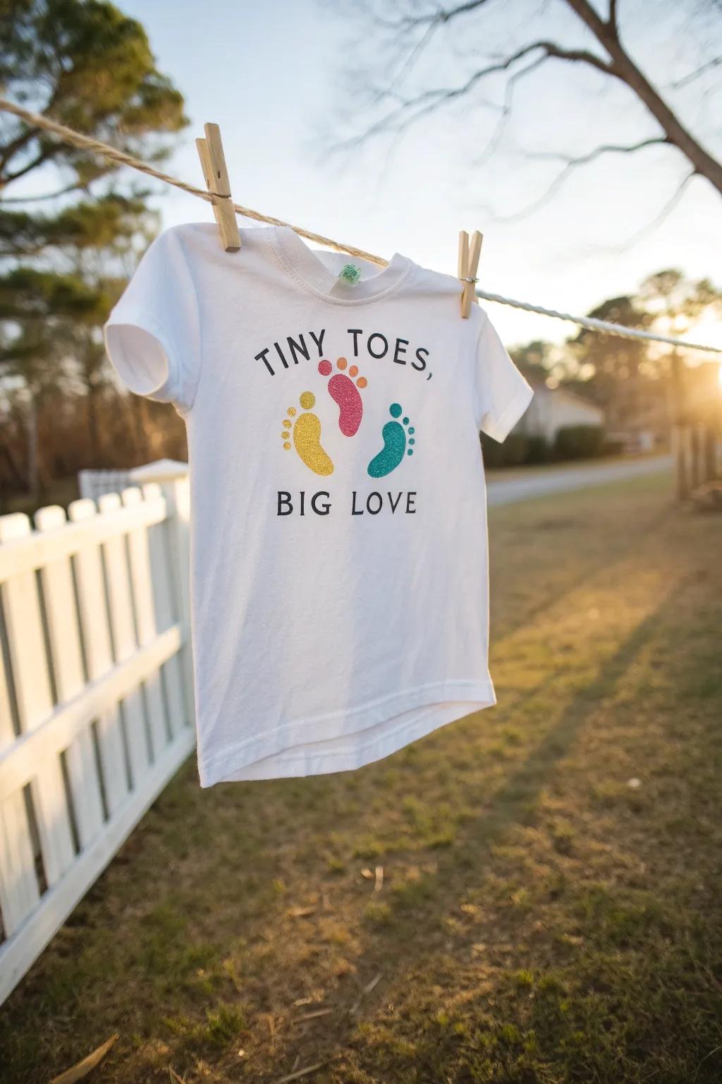 A cheerful tee that honors tiny toes and immense love.