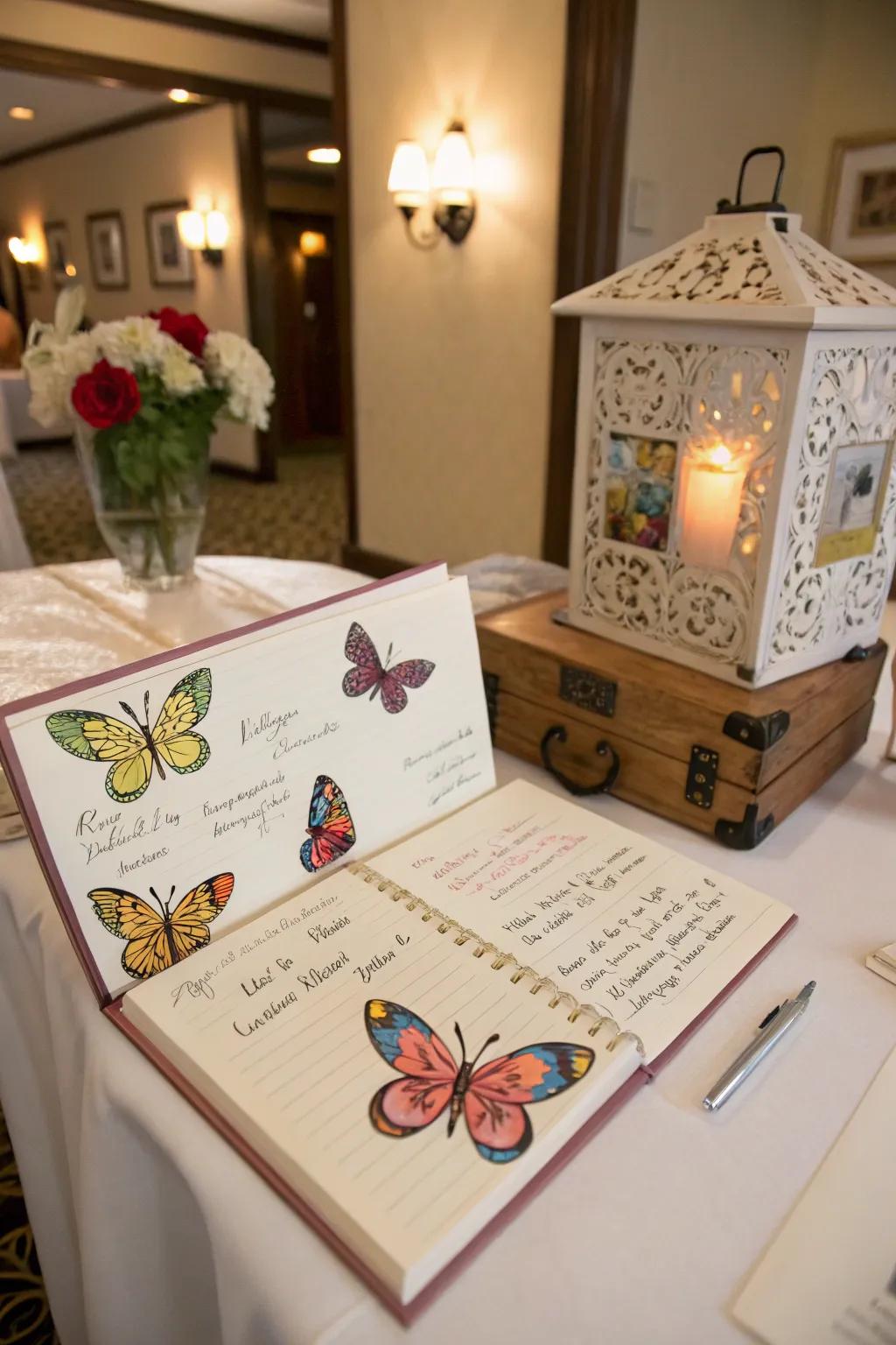 An interactive compendium flooded with inscriptions from guests.