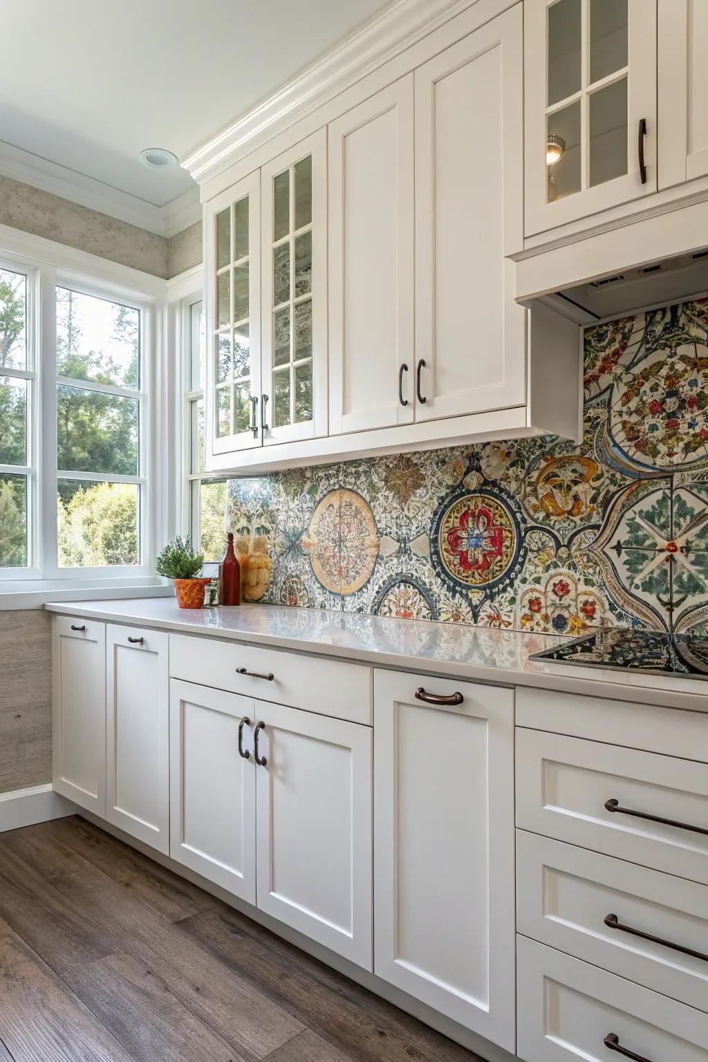 Ornate tiles enhance an artistic and intricate touch
